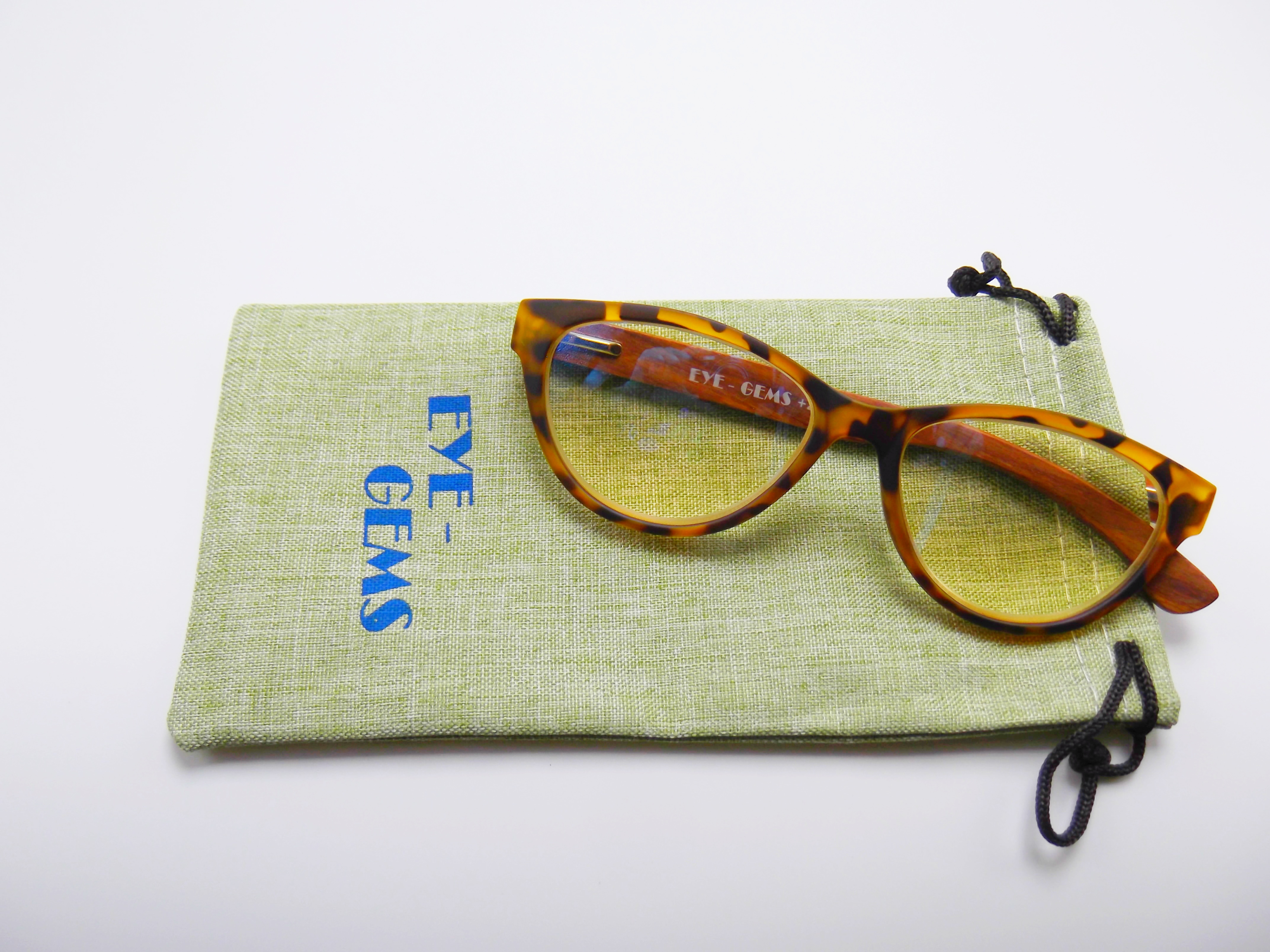 EYEGEMS Brand Blue Light Blocking Computer +2.50  Reading Glasses Eco Friendly Sustainable Walnut Wood Honey Tortoise 3461