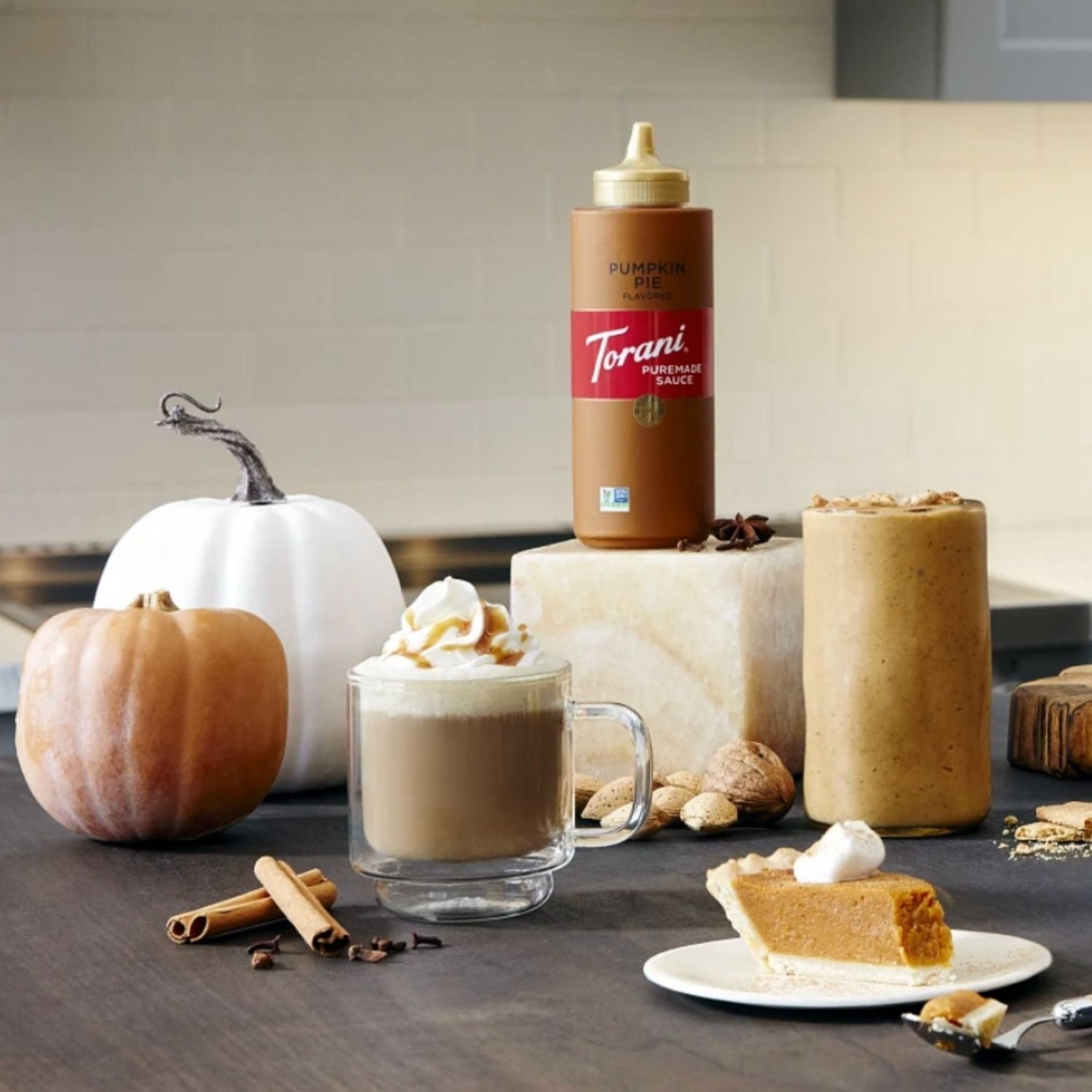 Torani Puremade Pumpkin Pie Sauce, Plastic Bottle, Coffee and Dessert Topping, Dairy Allergen, 16.5 oz