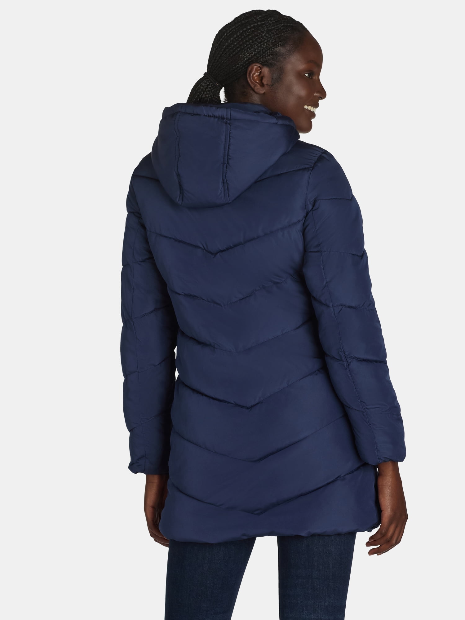 Big Chill Women's and Women's Plus Chevron Quilted Puffer Jacket with Hood, Sizes S-3X