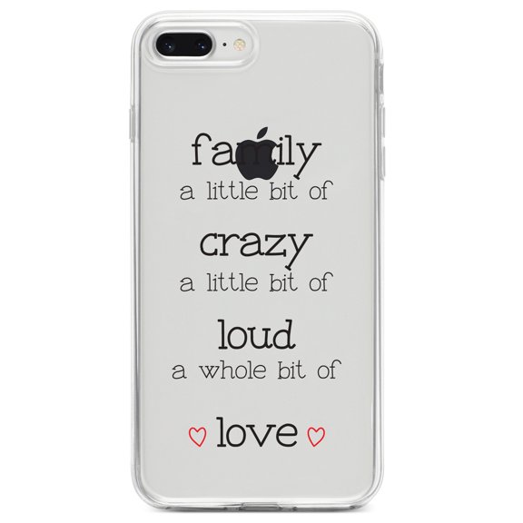 DistinctInk Clear Shockproof Hybrid Case for iPhone 7 PLUS / 8 PLUS (5.5" Screen) TPU Bumper Acrylic Back Tempered Glass Screen Protector - Family Crazy Loud Love Hearts