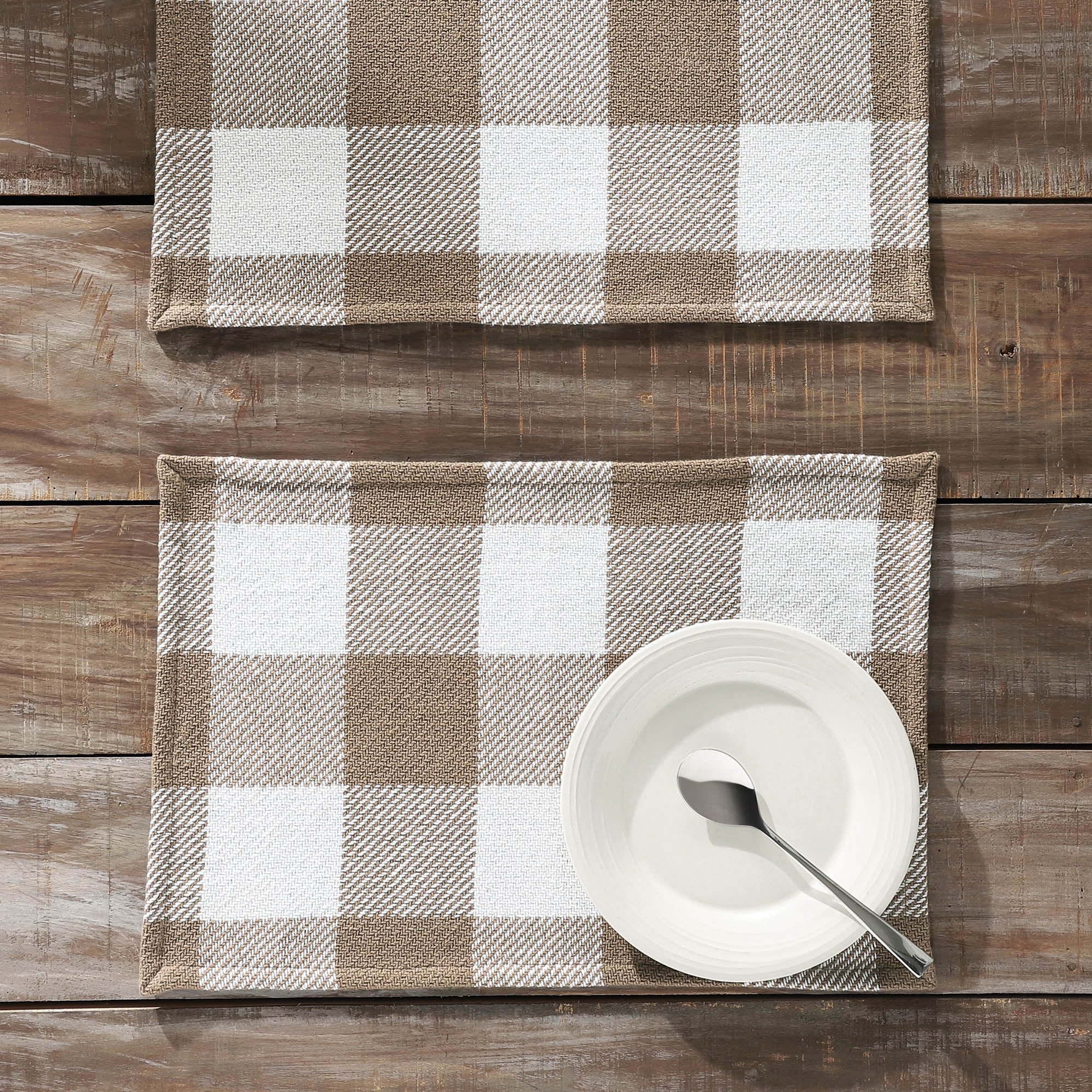 VHC Brands Placemat 13x19 Set of 2, Cotton Dining Room, Kitchen Placemat, Dining Table Placemats, Place Mat, Annie Buffalo Check Collection, Rectangle 13x19, Portabella, 3 Pack 6 Pack