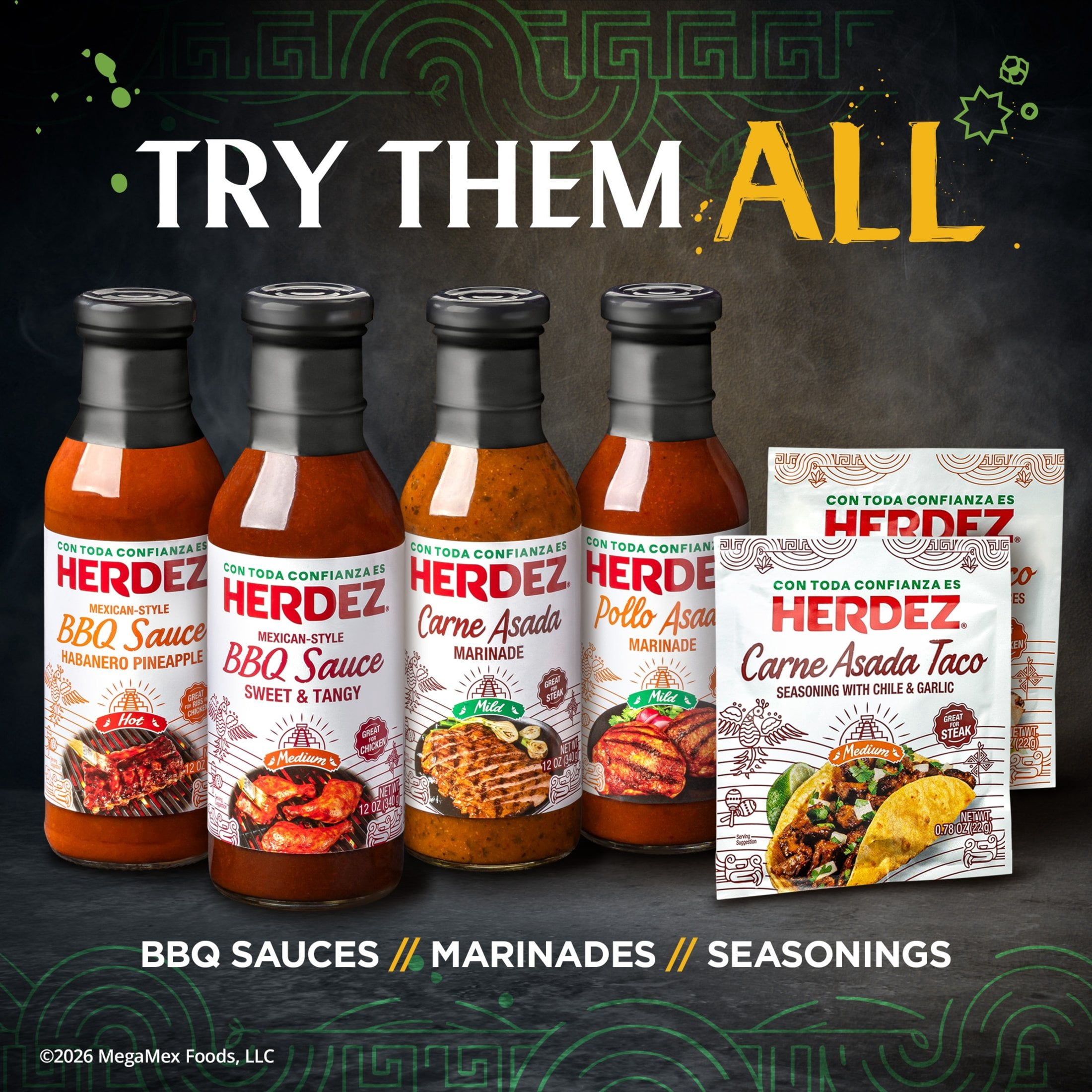 (2 pack) HERDEZ Carne Asada Taco Seasoning Medium, Taco Seasoning with Chile & Garlic, 0.78oz Packet