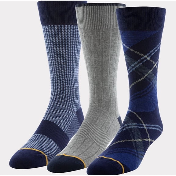 Signature Gold by GOLDTOE Men's Peacoat Plaid Crew Socks, 6 Pack, US 6-12.5