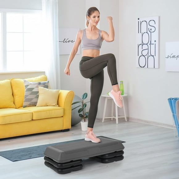 Junglea 28.5 Inches Aerobic Step Platform Exercise Stepper Workout Step Up Box For Home Gym 4 Riser 3 Levels 4"" - 6"" - 8"" Height Adjustable Fitness Step Bench Strength Training Step Ladder