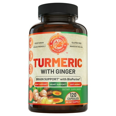 WHOLE WORLD WELLNESS Organic Turmeric Curcumin with Ginger & Black Pepper. Supports Heart, Brain & Joint Health.