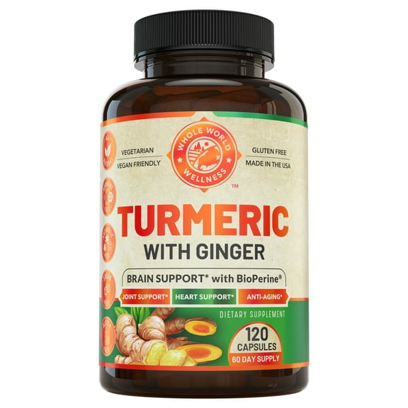 WHOLE WORLD WELLNESS Organic Turmeric Curcumin with Ginger & Black Pepper. Supports Heart, Brain & Joint Health.