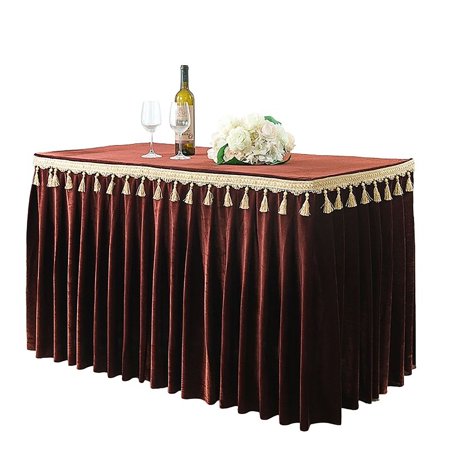 

2 Pack Solid Color Velvet Table Skirt Cloth Fitted Table Skirt With Tassel Washable Table Skirt For Birthday Halloween Christmas Banquet Activity Meeting -Brown-180x40x75cm