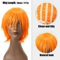 thumbnail image 3 of Unique Bargains Human Hair Wigs for Women with Wig Cap Straight Hair 11" Orange Wigs, 3 of 8