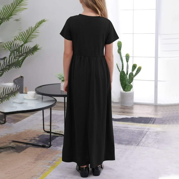 Girls Maxi Dress Short Sleeve Casual Holiday Dress with Pockets for 4-14  Years 2025 Summer Solid Color Dresses Warehouse Deals Clearance Canada