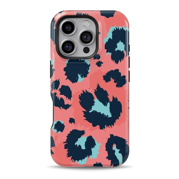 DesignSkinz Scratch-Resistant Hard Slim Case Compatible with iPhone 16 (Compatible with MagSafe) - Leopard Coral and Teal V23