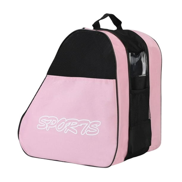 2Pcs Portable Skating Shoes Bag ,Ice Skating Bag Adjustable Shoulder Strap,  Breathable Kids Inline Skates Bag Case, Handbags Roller Skates Bag Pink  Color Black 