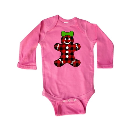 

Inktastic Buffalo Plaid Gingerbread Girl with Green Bow Gift Baby Boy or Baby Girl Long Sleeve Bodysuit