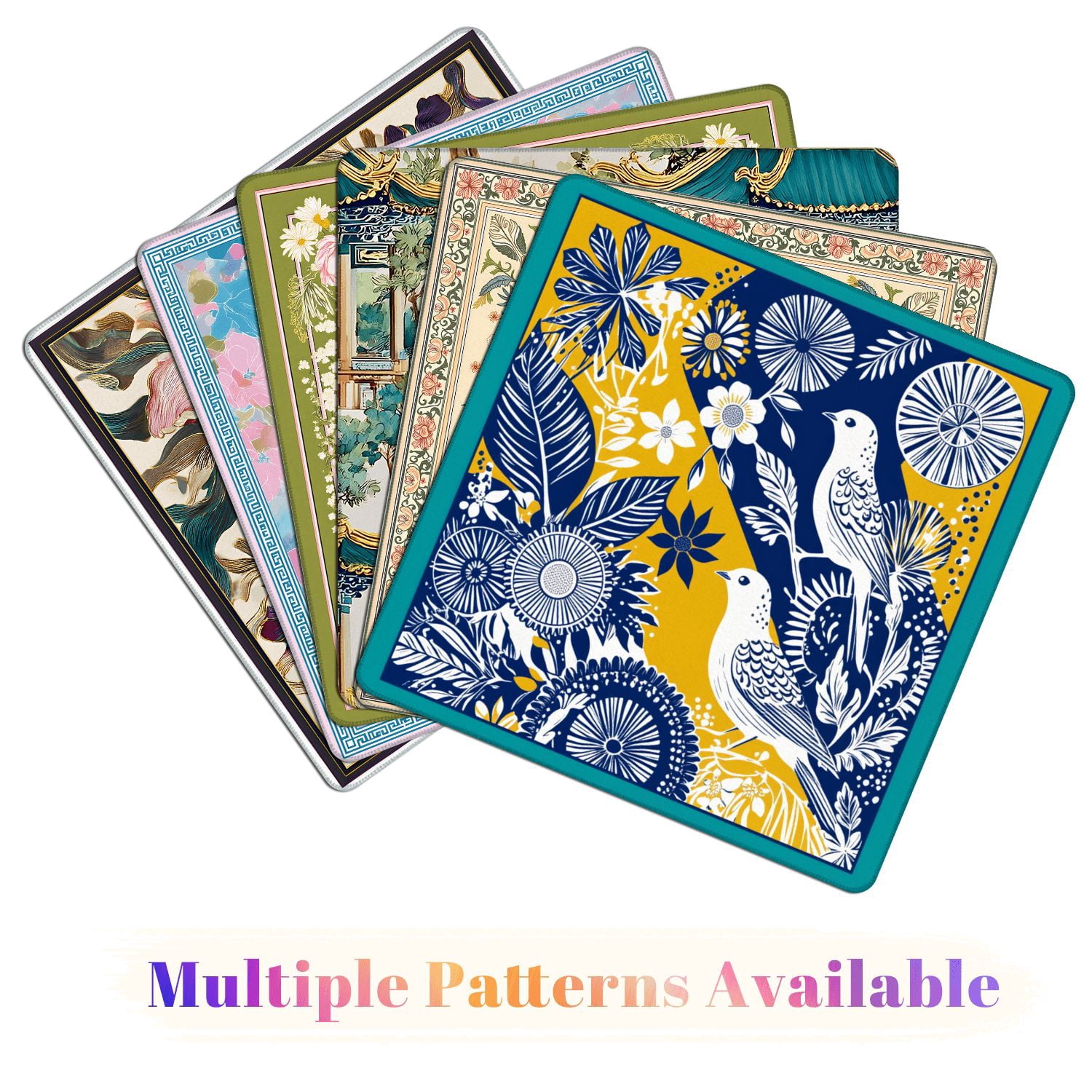Mahjong Mat 31.5" x 31.5" Floral Bird Design Blue Yellow Abstract Elements Non-Slip Noise Reduction American Mahjong Tiles Table Cover for Dominoes Poker Card Board Games Gift