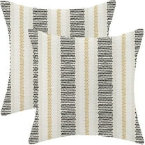 Black Mustard Yellow Outdoor Pillow Covers 20 x 20 Inch, Beige Polka Dots Striped Decor Throw Pillows for Couch Bed, Boho Modern Farmhouse Decorative Pillowcase Linen Cushion Cover Set of 2