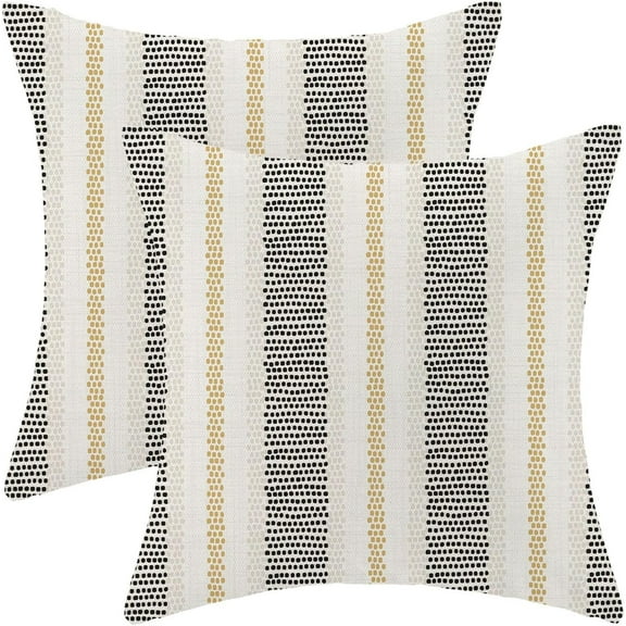 Black Mustard Yellow Outdoor Pillow Covers 20 x 20 Inch, Beige Polka Dots Striped Decor Throw Pillows for Couch Bed, Boho Modern Farmhouse Decorative Pillowcase Linen Cushion Cover Set of 2