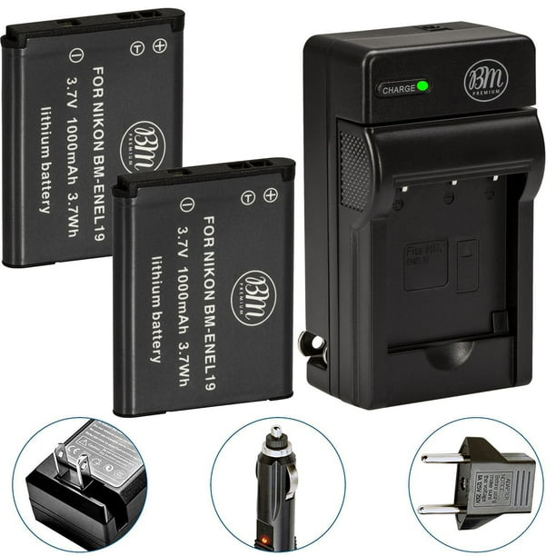 BM 2 ENEL19 Batteries and Charger for Nikon Coolpix S3500 S3600 S3700