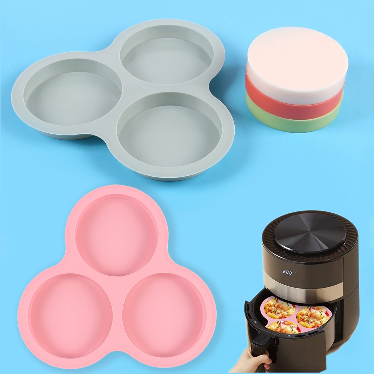 2 Piece Non Stick Silicone Egg Mold with 3 Cavities
