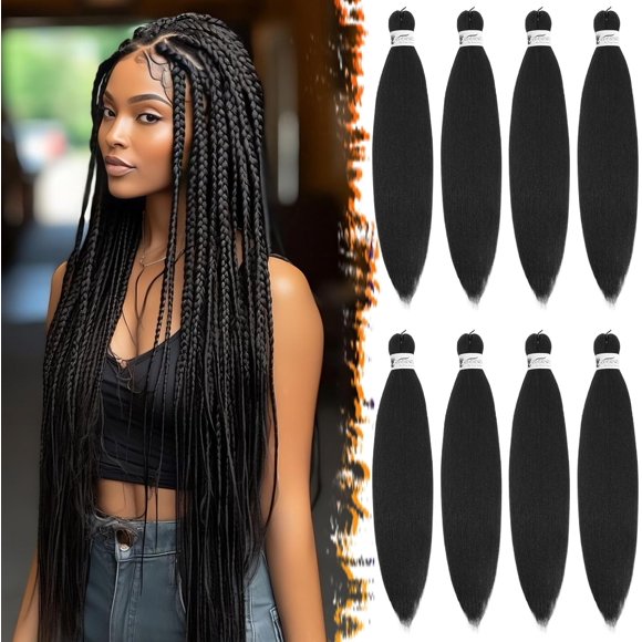 shiyou-Pre-stretched Braiding Hair - 26 Inch 8 Packs Jet Black Long Braiding Hair For Twist or Box Braids, Yaki Texture Hot Water Setting Synthetic Braiding Hair Extensions -1B# Jet Black