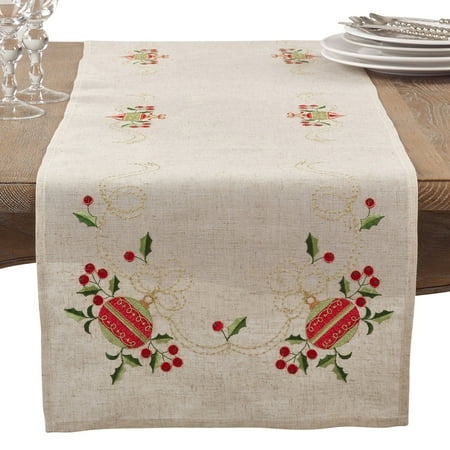 

Fennco Styles Embroidered Ornament Design Christmas Holiday Linen Blend Tablecloth