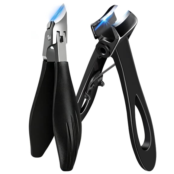 Nail Clipper Set for Seniors & Diabetic – Stainless Steel Flat & Slanted Toenail Trimmers, Sharp Strong Cutter – Travel Manicure Kit, Gift for Men Women (Black)