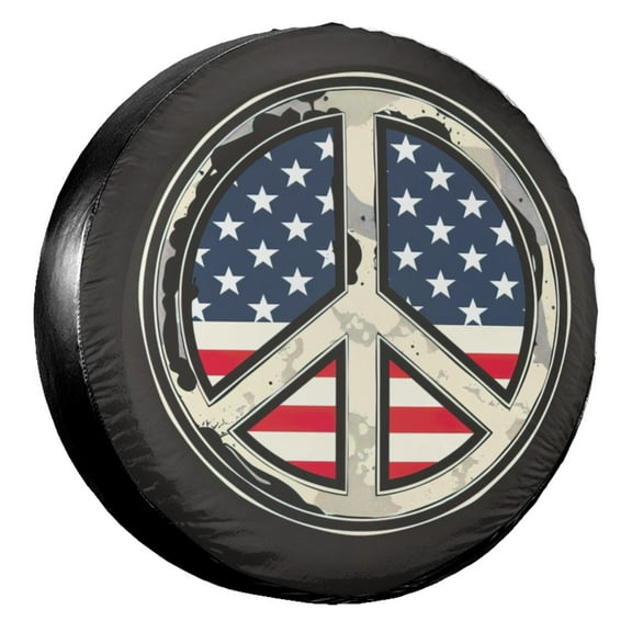 KAKALAD Peace Symbol American Flag 01 Spare Tire Cover Wheel Protectors Weatherproof Universal Vehicle Dust-Proof for Trailer Rv SUV Truck Camper Travel Trailer Accessories 14 ” Inch