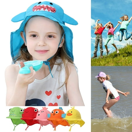 

Yipa Kids Sun Protection Beach Hats Caps Girls Boys Cartoon Fisherman Hats Wide Brim Toddler Baby Summer Travel Bucket Hat with Wind Rope