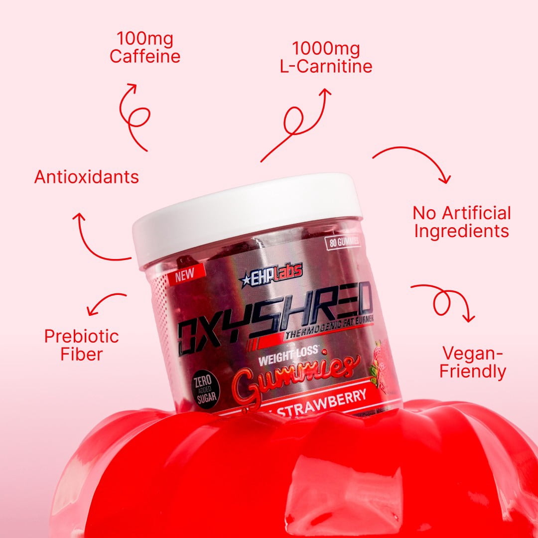 EHP LABS OxyShred Weightloss Gummies, Juicy Strawberry, 80 count