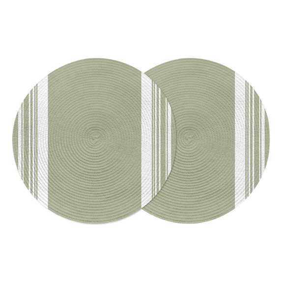 Round Placemats Sage Green Stripe 15 inch Set of 2 Table Mats for Dining Table Farmhouse Modern Vertical Lines Heat Resistant Non-Slip Kitchen & Home Decorative Place Mat Set