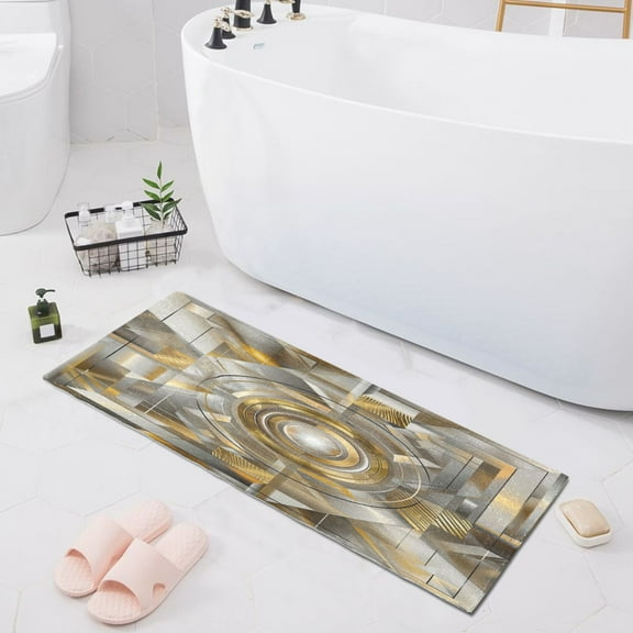 Abstract Silver Geometric Bath Mat 39x20 Non-Slip Bathroom Rugs Absorbent Soft Plush Quick Dry for Tub Shower Kitchen Home Decor