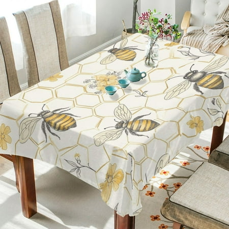 

WOBOGO Honeycomb with Bees Pattern Square Tablecloth 60×108in Polyester Fabric Tablecloth Washable Dust Resistant Wrinkle Resistant
