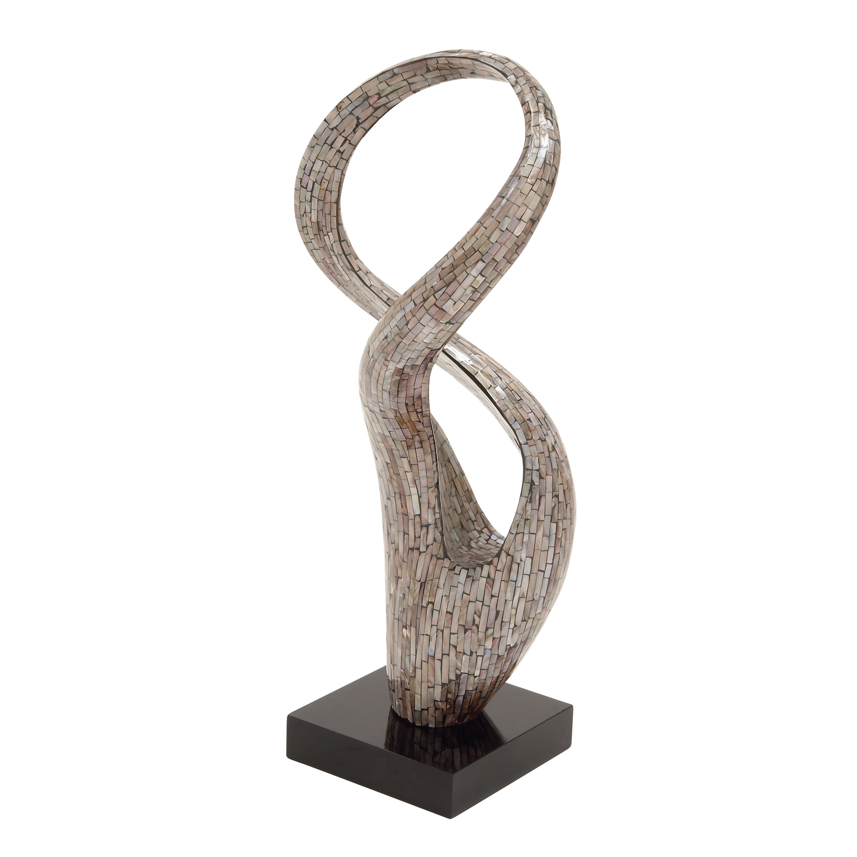 12" x 30" Gray Mother of Pearl Swirl Abstract Sculpture with Black Base, by DecMode
