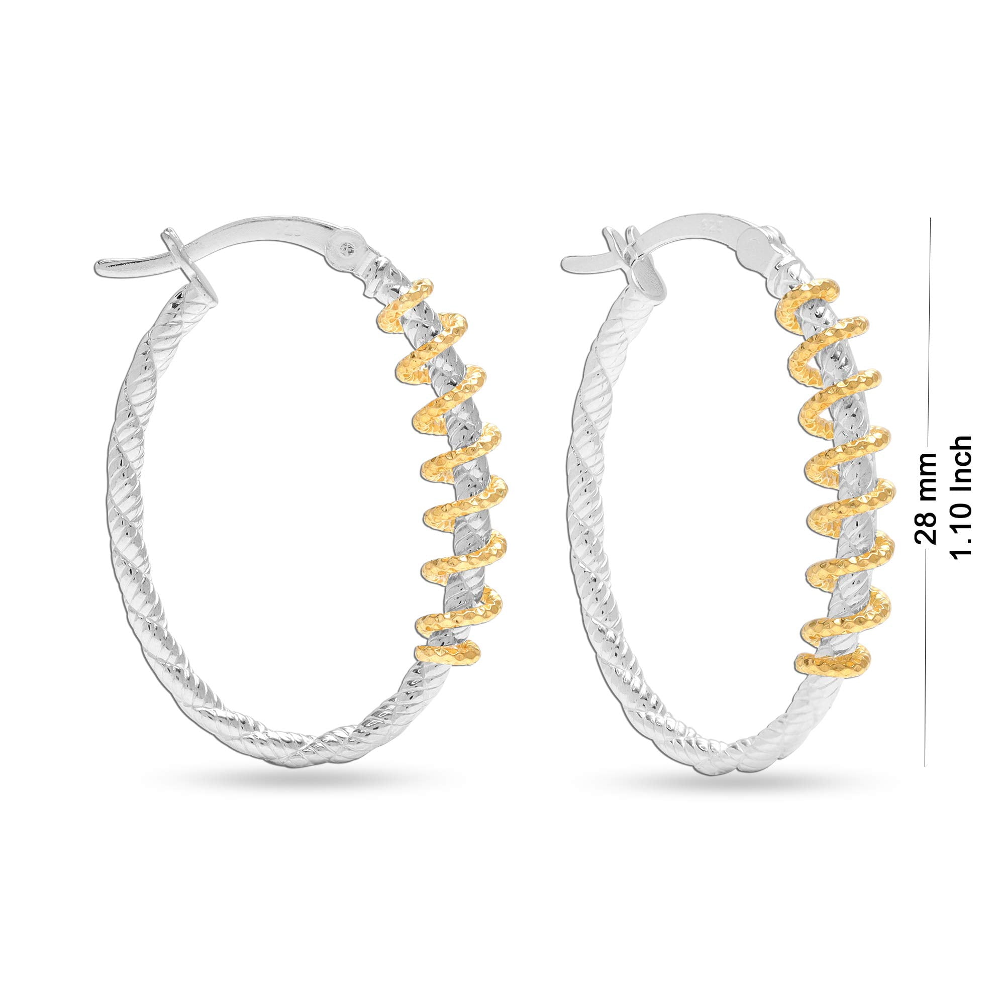 LeCalla 925 Sterling Silver Jewelry Three Tone Diamond Cut Design Hoop Earring for Women and Teen 30MM