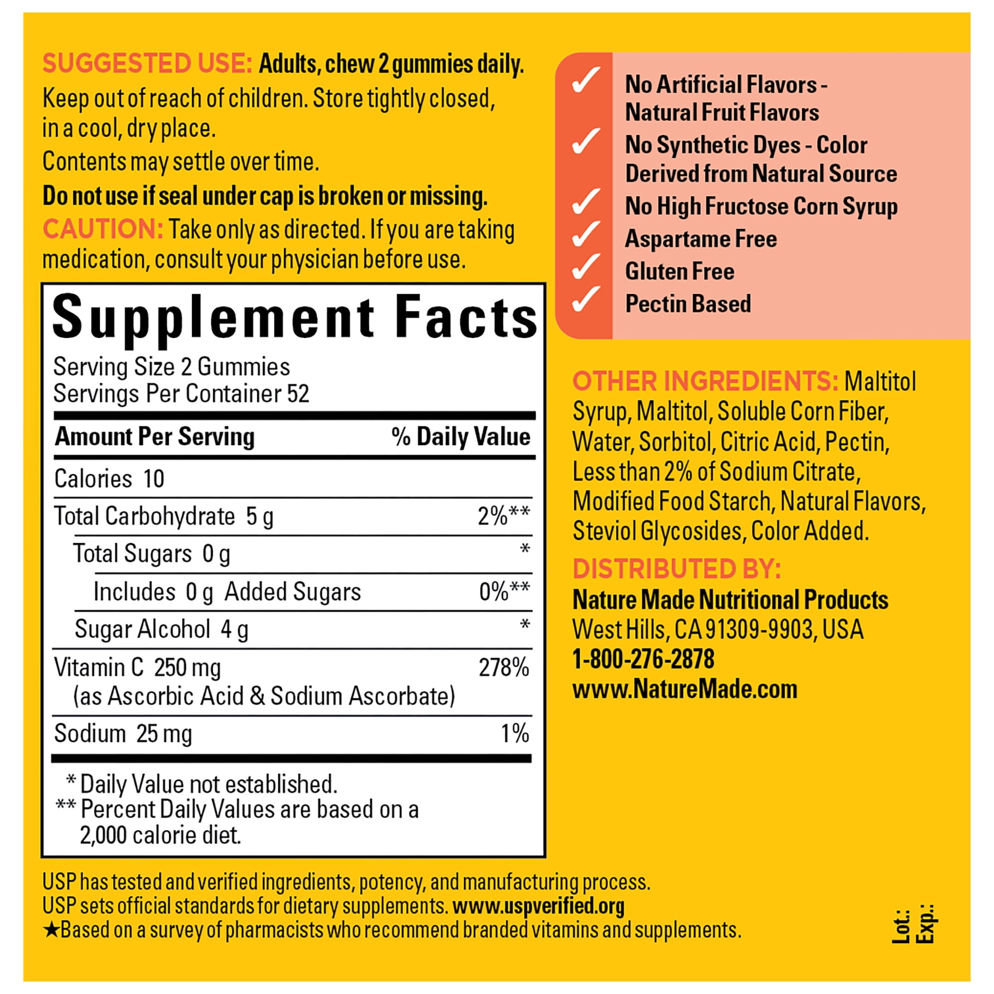 (3 pack) Nature Made Zero Sugar Vitamin C Gummies, Sugar Free Gummies for Immune Support, 104 Count
