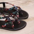 thumbnail image 6 of YgkuHd Women's Casual Flat Sandals Bohemian Style Twisted Braid Strap Floral Patterns Toe Post Adjustable Ankle Strap Black,5.5, 6 of 8