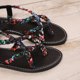 thumbnail image 4 of Sandalias Planas con Correas para el Tobillo para las Mujeres Más Tamaño, Estilo Bohemio Redondo Del Dedo Del Pie Tanga Sandalias con Espalda Elástica, 4 of 7