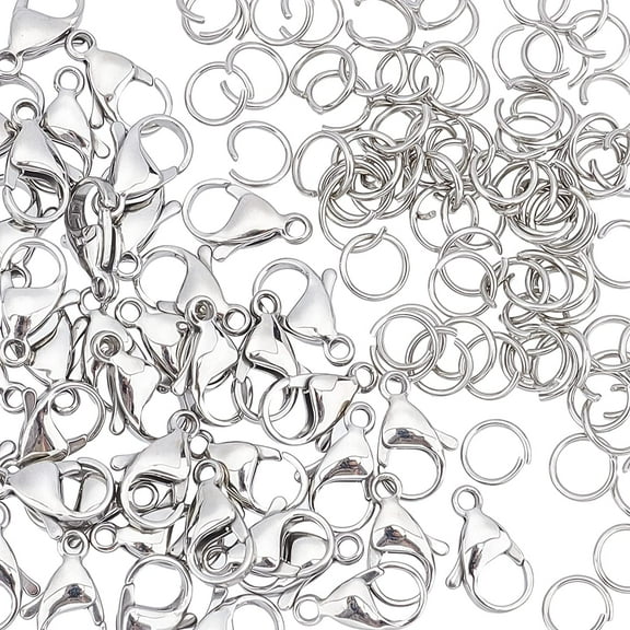 40pcs Lobster Clasps 15mm Lobster Claw Clasps with 80pcs Jump Rings Stainless Steel Necklace Chain Clasp Snap Hook Clasps for Jewelry Making Findings Hole:1.8mm