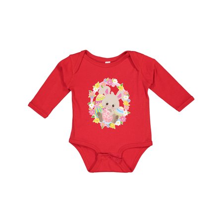 

Inktastic Easter Bunny with Flowers and Easter Eggs Gift Baby Boy or Baby Girl Long Sleeve Bodysuit