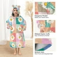 thumbnail image 3 of FORMRS Wearable Blanket Hoodie with Sleeves for Kids Cozy Flannel Sweatshirt, Pink Checkered Daisy, 3 of 7