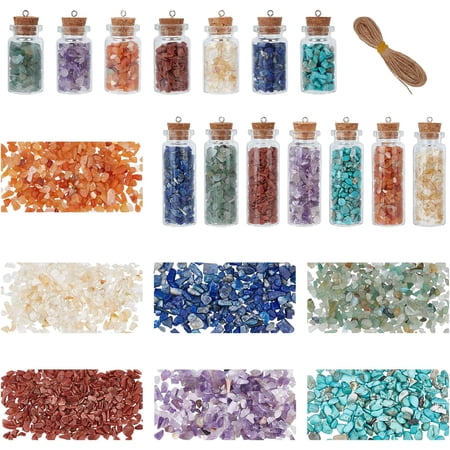 7 Styles DIY Drift Bottle Making Kit Including Natural Synthetic Chip Beads Glass Wish Bottle Stones Chips Set Gemstone Bottles for Jewelry Making Home Decoration DIY