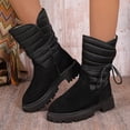 thumbnail image 2 of Boots for Women,Winter Lined Mid Calf Boots Cozy Comfort Casual On Outdoor Cold Weather Footwear,Knee High Boots Women,Black,8, 2 of 9