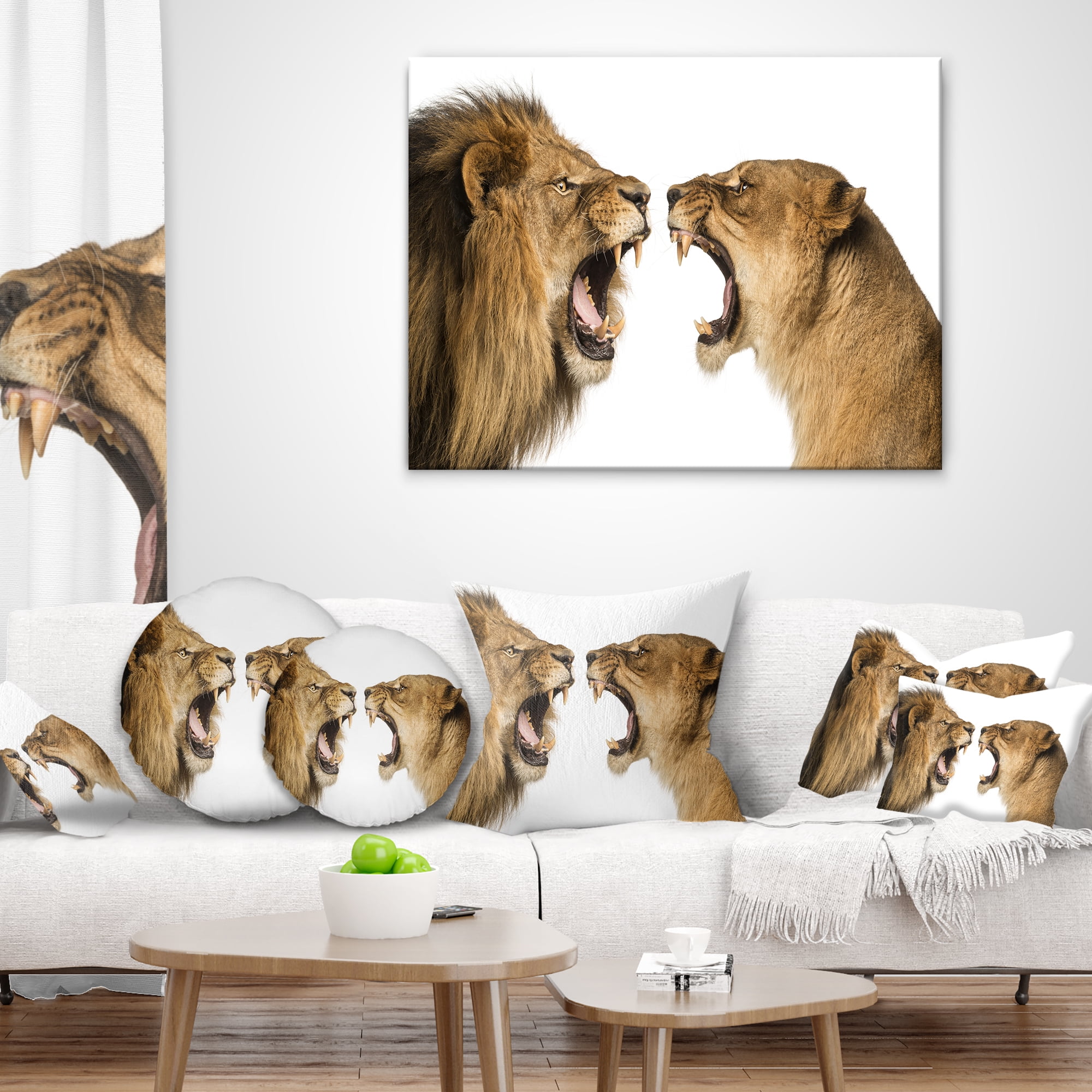 Designart Lion and Lioness Roaring - Abstract Throw Pillow - 18x18