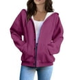 thumbnail image 5 of Women's Button Down Drawstring Hooded Cardigan, Long Sleeve Loose Fit Pocket Sweater, Soft Polyester Casual Cover Up for Fall Winter Spring Daily Wear and Seasonal Comfort Dark Purple M, 5 of 8