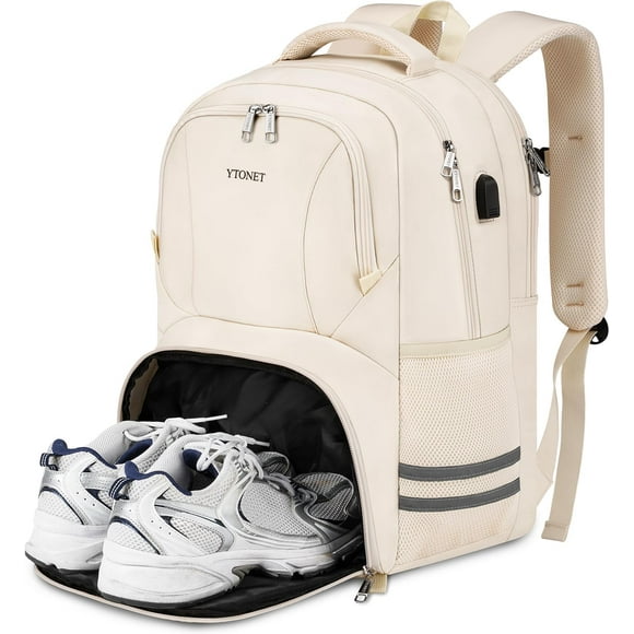 Mochila deportiva Ytonet para mujer y hombre con compartimento para zapatos, color beige