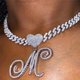 thumbnail image 1 of Colgante curvo de A-Z con letra y corazón para mujer, collar cubano helado, cadena de eslabones de circón inicial, Gargantilla, joyería de Hip hop, 1 of 3