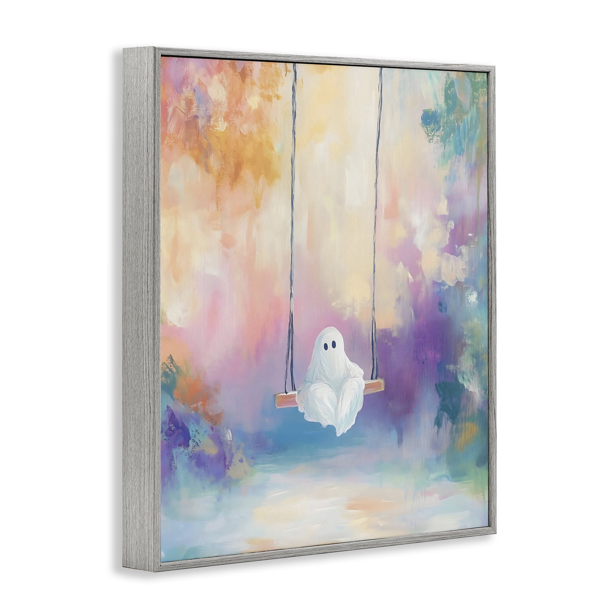 Stupell Industries Watercolor Ghost on Swing Gray Framed Giclee Art, design by The Prints Vibe