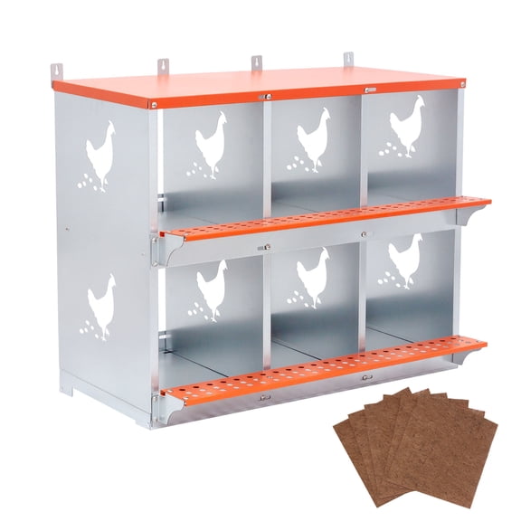 6-Bay Easy Assembly Metal Nest Box in Orange for Hens and Ducks Made of Vented Galvanized Steel for Egg Collection