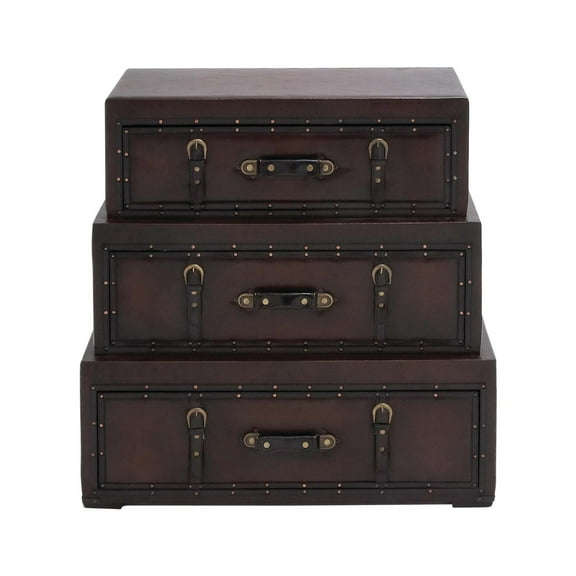 DecMode Brown Traditional Wood Stacked Storage Trunk Chest, 32"W x 32"H