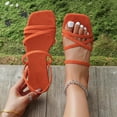 thumbnail image 2 of Xfvqtps Women Strappy Sandals Flat Slip on Open Square Toe Crisscross Summer Sandals Casual Shoes Walking Sandals, 2 of 9