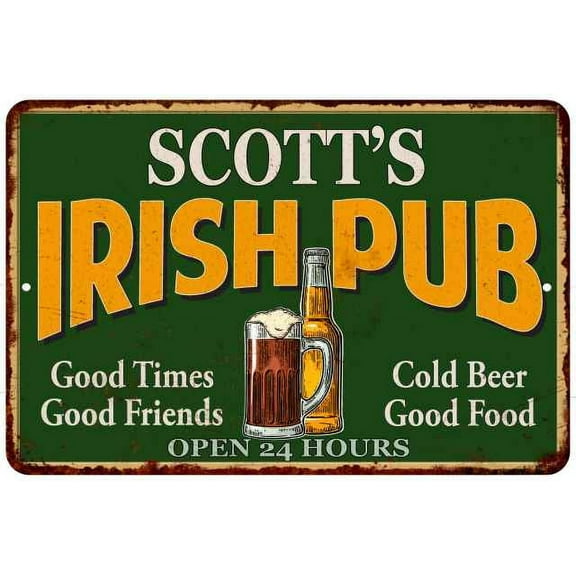 SCOTT'S Irish Pub Beer Metal Sign Bar Decor 8x12 108120013035