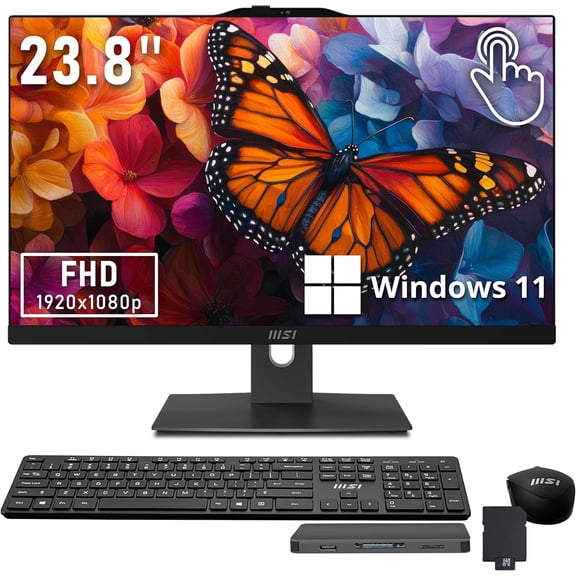 msi Modern AM242TP 23.8" FHD Touchscreen AIO Desktop, Intel Core 7-150U, 16GB DDR5, 1TB SSD 1TB HDD, Intel Graphics, FHD Camera, Wireless Keyboard & Mouse, Win 11, Black, 1TB Docking Station Set